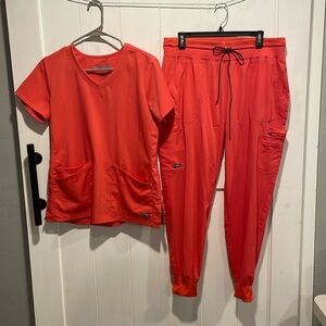 Greys Anatomy Spandex Stretch Women's Scrub Set Coral Small Top Large Bottom
